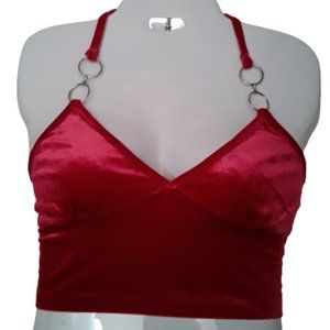 Jeceika Velveteen Halter Top Womens Size Medium Color Rose Pink / Red NWOT